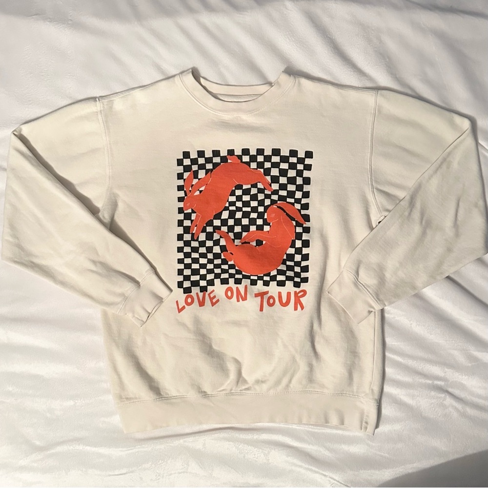 Harry Styles Love on Tour Sweatshirt Checker Rabbit Heavyweight Blend L ivory